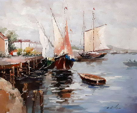 2095-T2 | 50cm x 61cm | bateaux à quai 